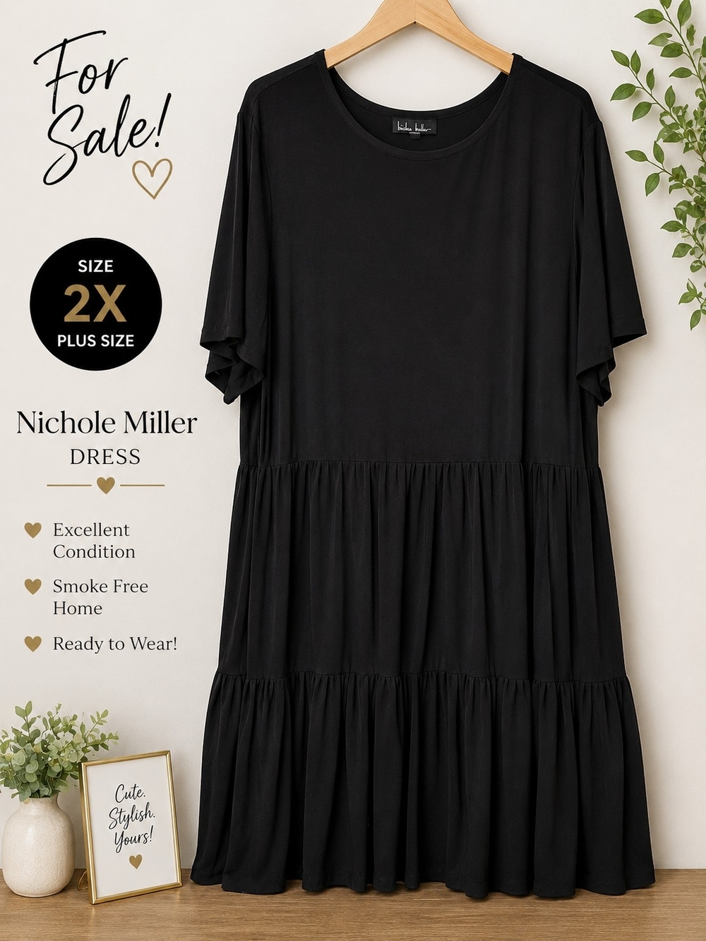 Nicole Miller Black Tiered Midi Dress